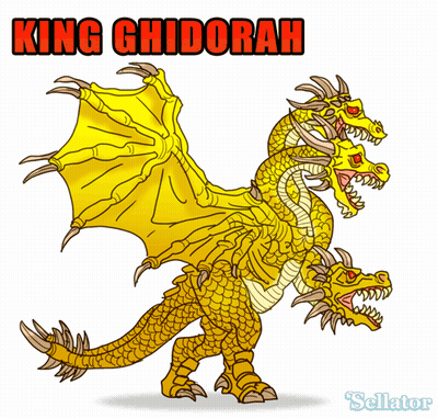 Cartoon King Ghidorah With Three Heads GIF