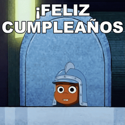 Cartoon Knight Helmet Saying Feliz Cumpleanos