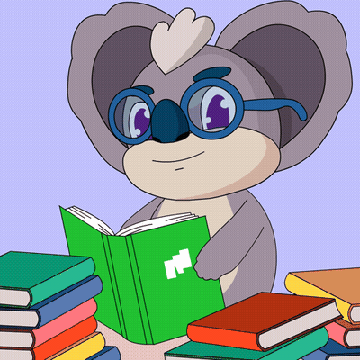 Cartoon Koala With Glasses Reading Green Book GIF