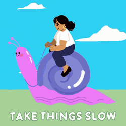 Cartoon Lady Riding Snail Taking Things Slow GIF