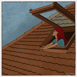 Cartoon Lady Watching Monsoon Rains Fall GIF