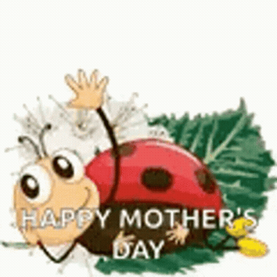 Cartoon Ladybug Waving On Green Leaf GIF