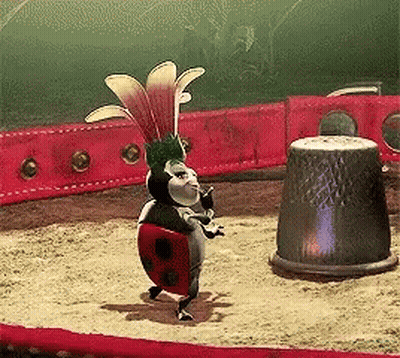 Cartoon Ladybug With Flower On Head Near Thimble GIF