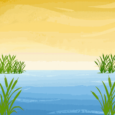 Cartoon Lake With Tall Grass And Yellow Sky GIF