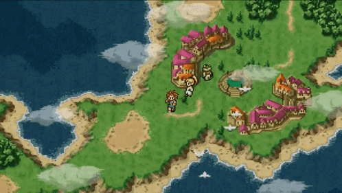 Cartoon Landscape With Buildings And Trees GIF