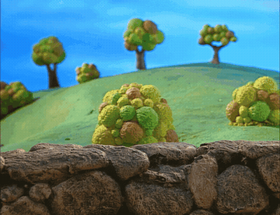 Cartoon Landscape With Stone Wall And Trees GIF