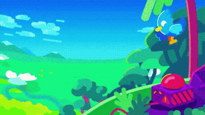 Cartoon Landscape With Trees And Purple Object GIF