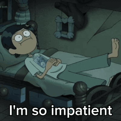 Cartoon Laying In Bed Saying I'm So Impatient GIF