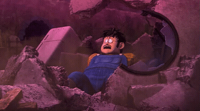 Cartoon Laying In Pile Of Rocks With Fridge GIF