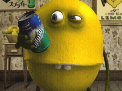 Cartoon Lemon Holding Can Of Sprite Soda GIF