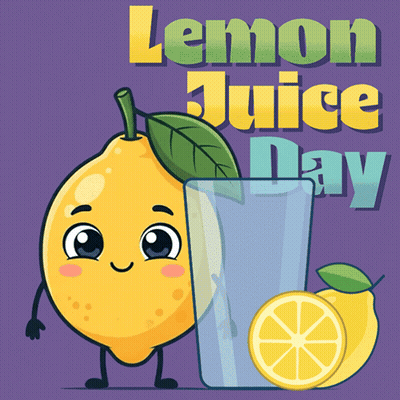 Cartoon Lemon With Arms Next To Glass Of Lemon Juice GIF