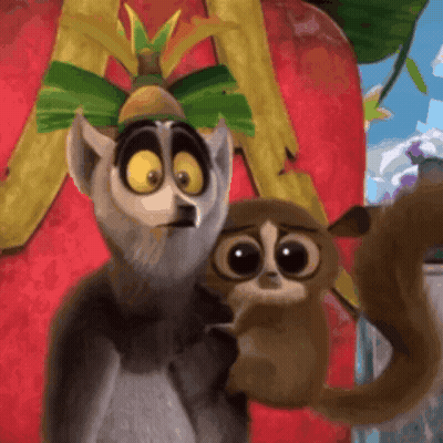 Cartoon Lemur Holding Baby Lemur GIF