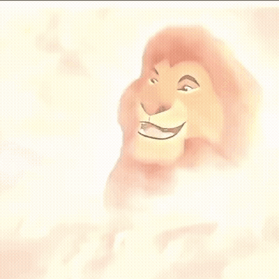 Cartoon Lion Face Surrounded By Clouds GIF