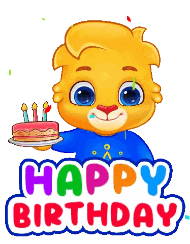Cartoon Lion Holding Birthday Cake Sticker