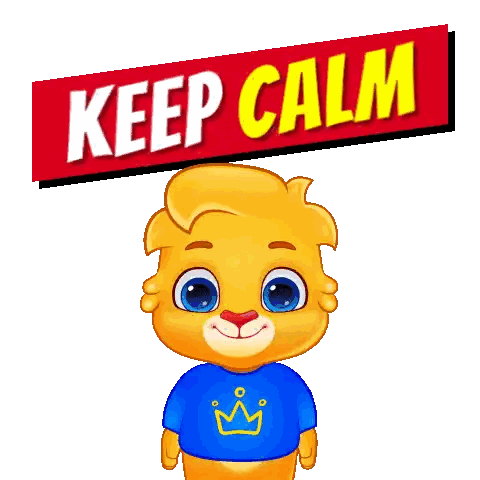 Cartoon Lion Holding Chest Under Keep Calm Sign Sticker