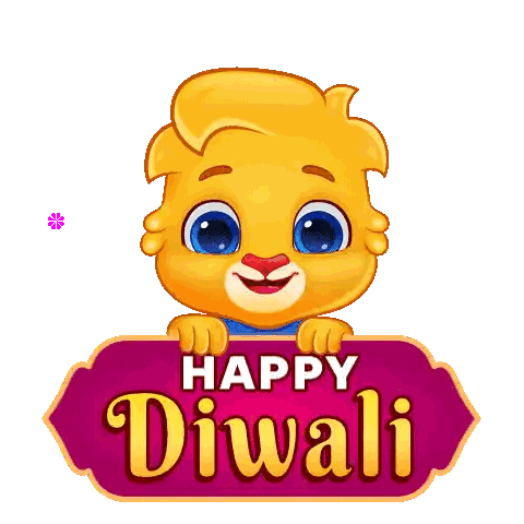 Cartoon Lion Holding Happy Diwali Sign Sticker