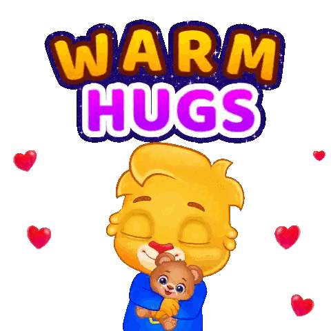 Cartoon Lion Hugging Teddy Bear Sticker