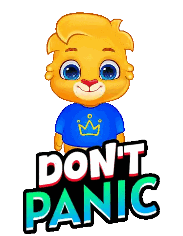 Cartoon Lion In Blue Do Not Panic Shirt Sticker