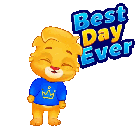 Cartoon Lion In Blue Shirt And Crown Next To Best Day Ever Sticker