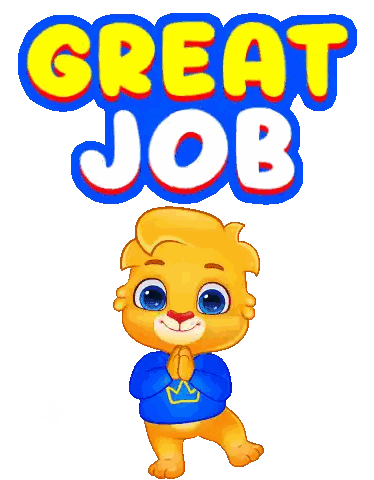 Cartoon Lion In Blue Shirt And Crown Saying Great Job Sticker