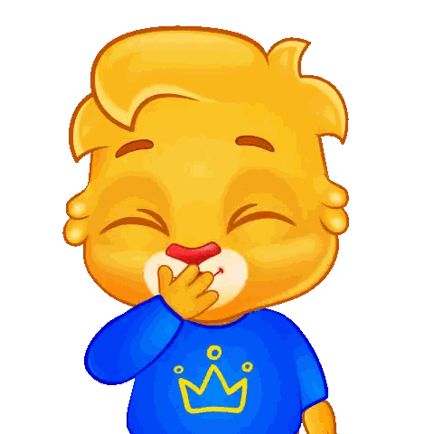 Cartoon Lion In Blue Shirt And Yellow Crown Covering Mouth Sticker