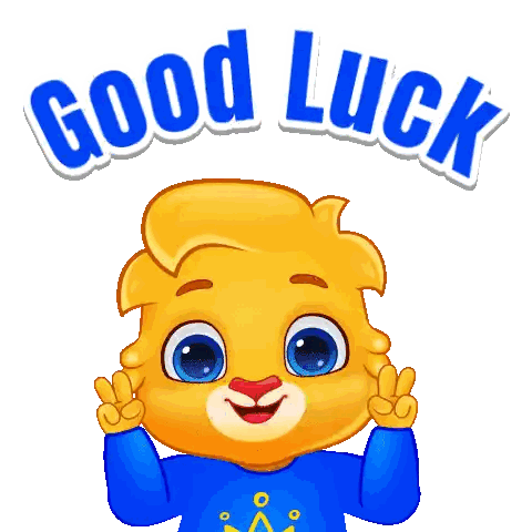 Cartoon Lion In Blue Shirt Good Luck Sticker
