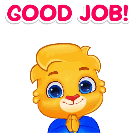 Cartoon Lion In Blue Shirt Saying Good Job Sticker