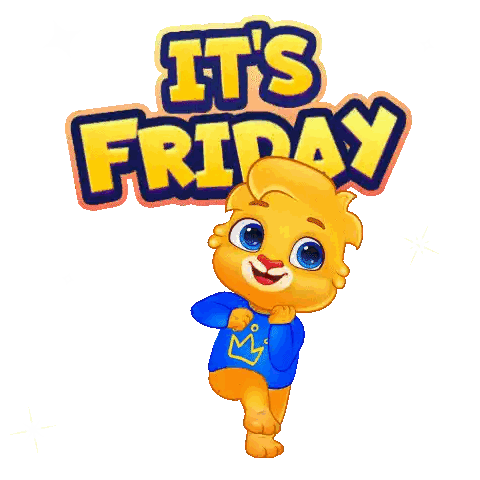 Cartoon Lion In Blue Shirt Saying Its Friday Sticker