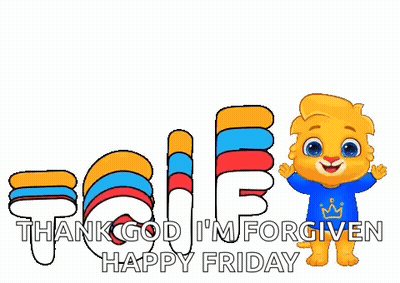 Cartoon Lion In Blue Shirt Saying Thank God I'm Forgiven GIF