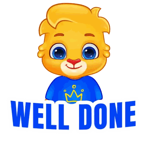 Cartoon Lion In Blue Shirt With Crown Well Done Sticker