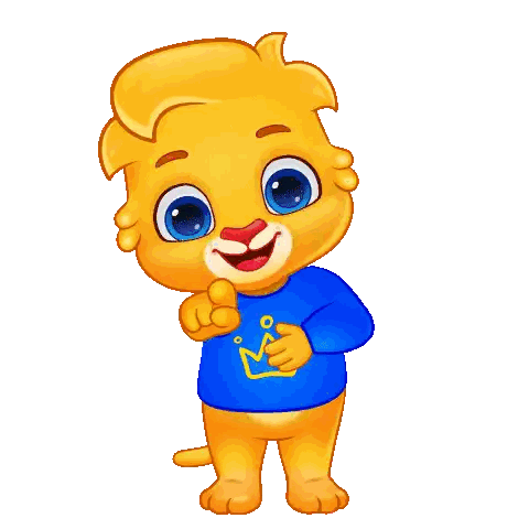 Cartoon Lion In Blue Shirt With Yellow Crown Sticker