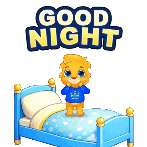Cartoon Lion Jumping Out Of Bed Good Night Sticker