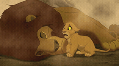 Cartoon Lion Laying Down Next To Cub GIF