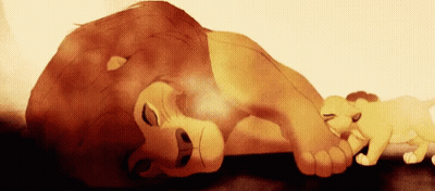 Cartoon Lion Laying Down Next to Cub