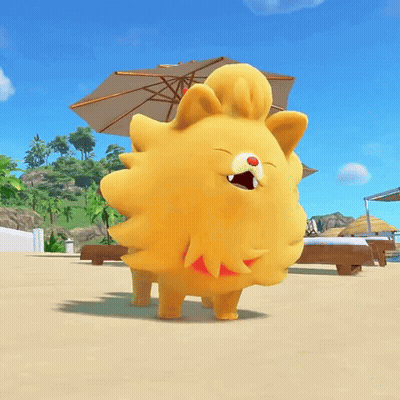 Cartoon Lion on Sandy Beach With Umbrella