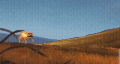 Cartoon Lion Running Through Field With Fireball GIF