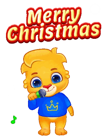 Cartoon Lion Singing Merry Christmas Sticker