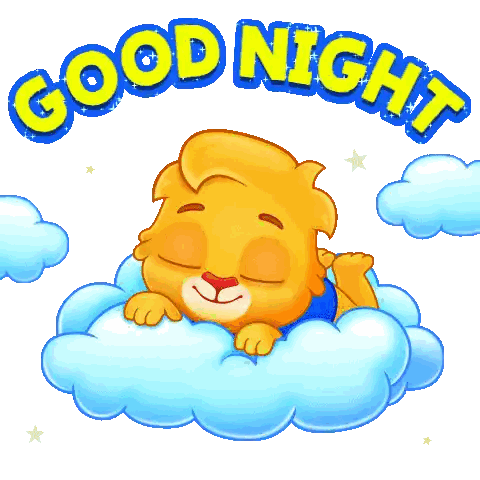 Cartoon Lion Sleeping On Cloud Good Night Sticker