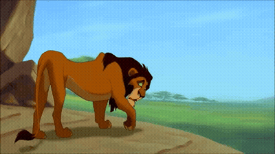 Cartoon Lion Standing On Rocky Hillside GIF