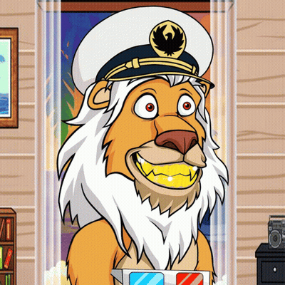 Cartoon Lion Wearing Captain Hat And Glasses GIF