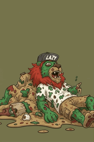 Cartoon Lion Wearing Hat Saying Lazy GIF