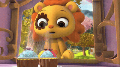 Cartoon Lion With Flower Face Next To Cupcakes GIF