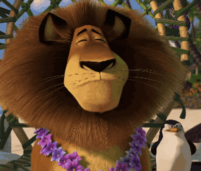 Cartoon Lion With Purple Flowers Around Neck GIF