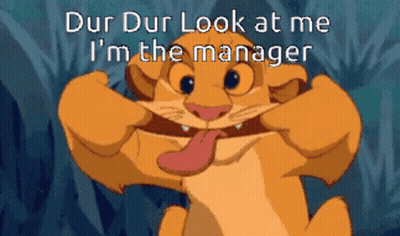 Cartoon Lion With Tongue Out Saying Dur Dur Look At Me I'm The Manager GIF