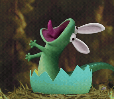 Cartoon Lizard Coming Out Of Egg With Tongue Out GIF