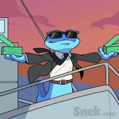 Cartoon Lizard In Sunglasses And Suit Holding Money GIF