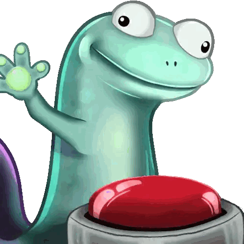 Cartoon Lizard Next To Button Sticker