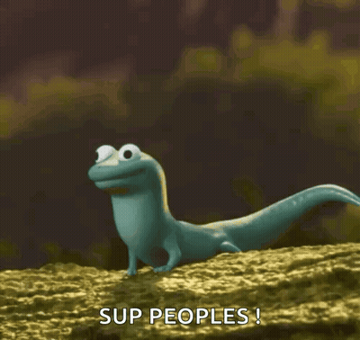 Cartoon Lizard On Rock Saying Sup Peoples GIF
