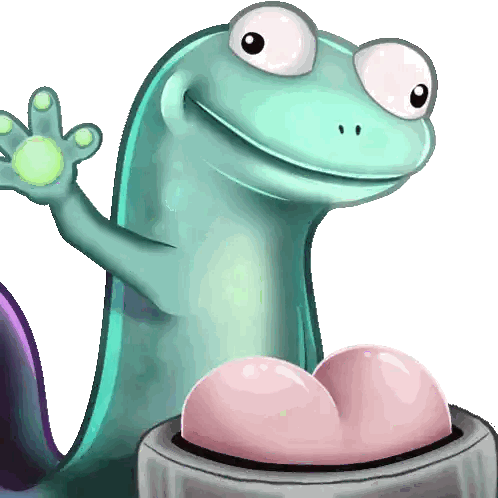 Cartoon Lizard Sitting On Button Smiling Sticker