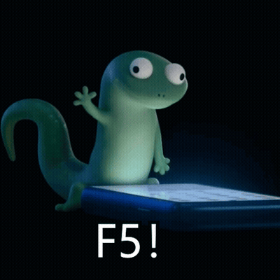 Cartoon Lizard Sitting On Cell Phone With Text F5 GIF
